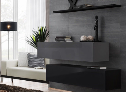 Wall unit Living room Wall unit Modern Black Wood Wardrobe Wall Shelf